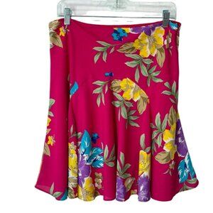 Lauren Ralph Lauren Floral Georgette Skirt Vibrant Pink Romantic Womens Size 10